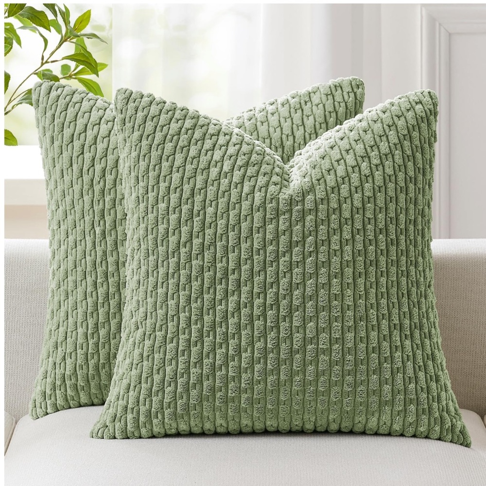 Sage Green Corduroy Accent Pillow Covers SQUARE 18x18” (2-pack)